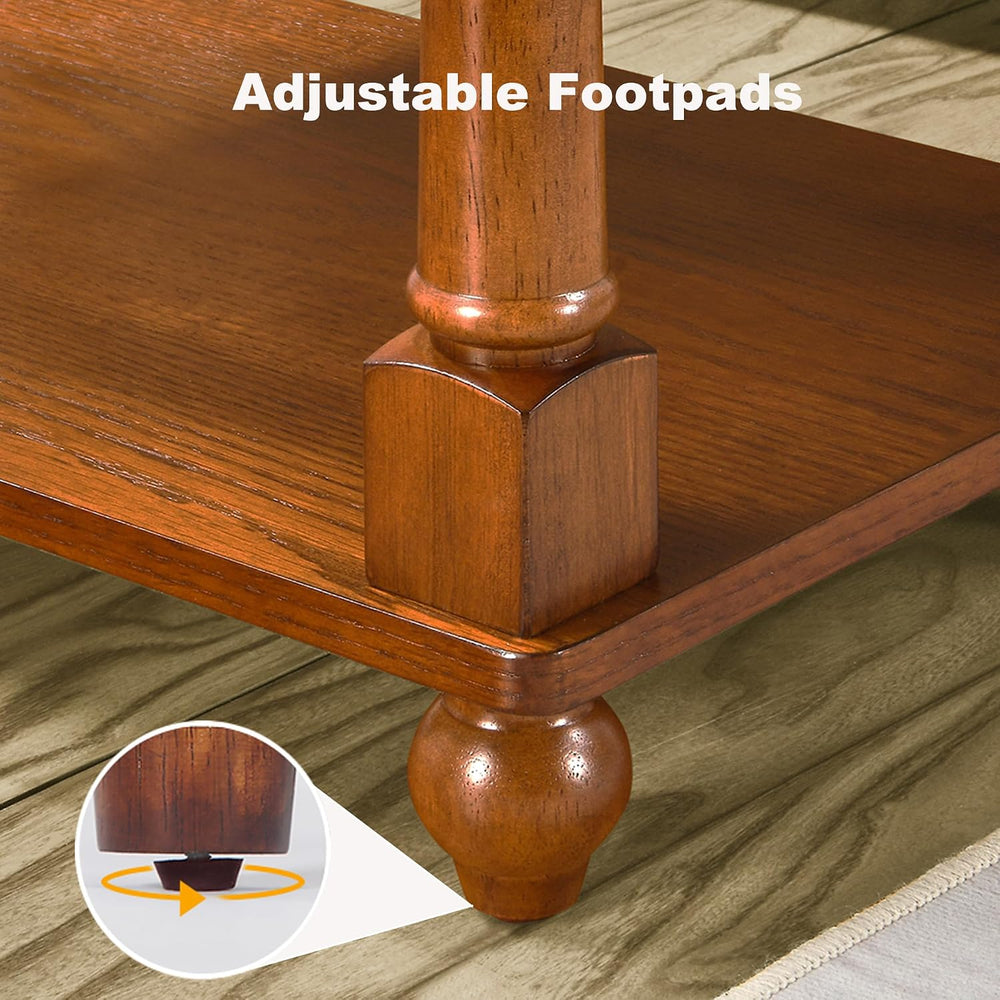Set of 2 Narrow End Table with Drawer, 2-Tier Tables, Cherry Brown | Skinny E...