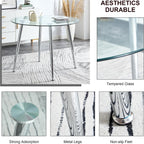 Silver Glass Round Dining Set for 4, 36'' Modern Minimalist Luxury Circle Dinner Room Set, 5 Piece Clear Glass Circular Kitchen Table with Ivory Woven Chair Set, for Small Apartment Home