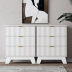 White Night Stand with 3 Drawers, Bedside Table & End Table, 24" Wide Mid Century Modern Fluted Wood Nightstand with Metal Handles, Farmhouse Night Stands for Bedroom