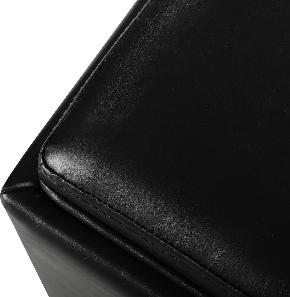 Adeco 17" Black Storage Ottoman Cube with Tray Lid, Small Footstool with...