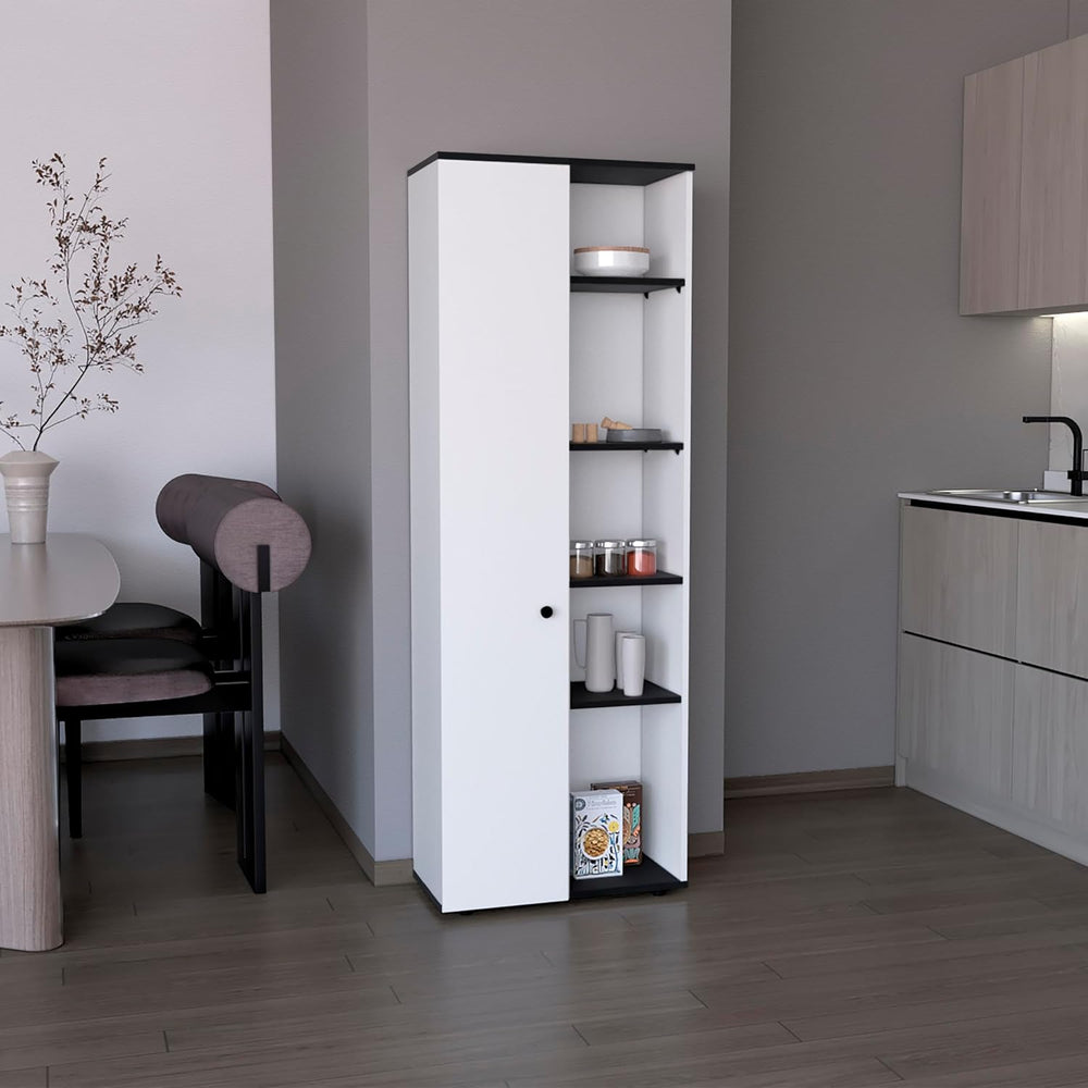 67" H Kitchen Storage Cabinet with One Door, Five Interior Shelves and F...