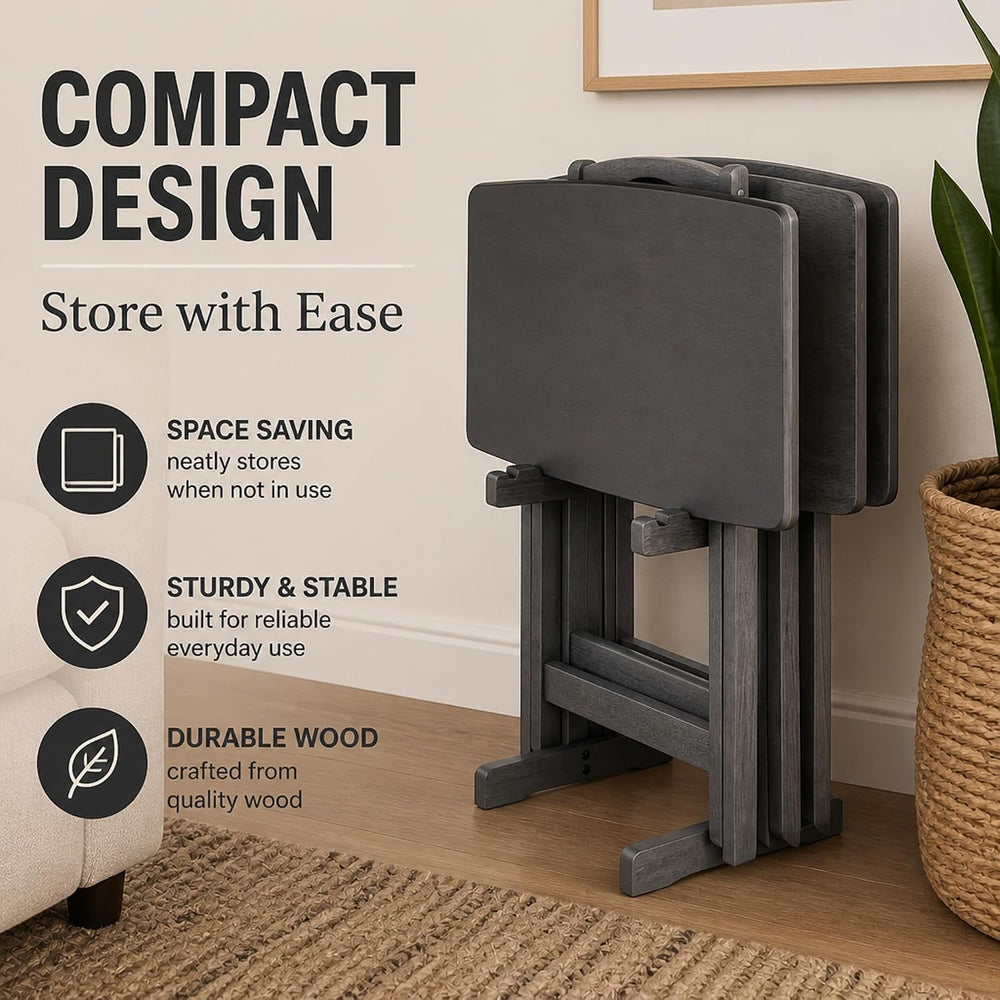 Ergode TV Tray Tables Set of 5 Folding X-Frame Oyster Gray