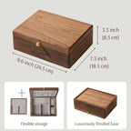 Wooden Jewelry Box, Two Layer Medium Size Real Natural Solid Walnut Wood, Vintage Organizer with Earring Storage, Ring Compartments, Built in Necklace Hooks, Watch Cushions, ek16-m-grey