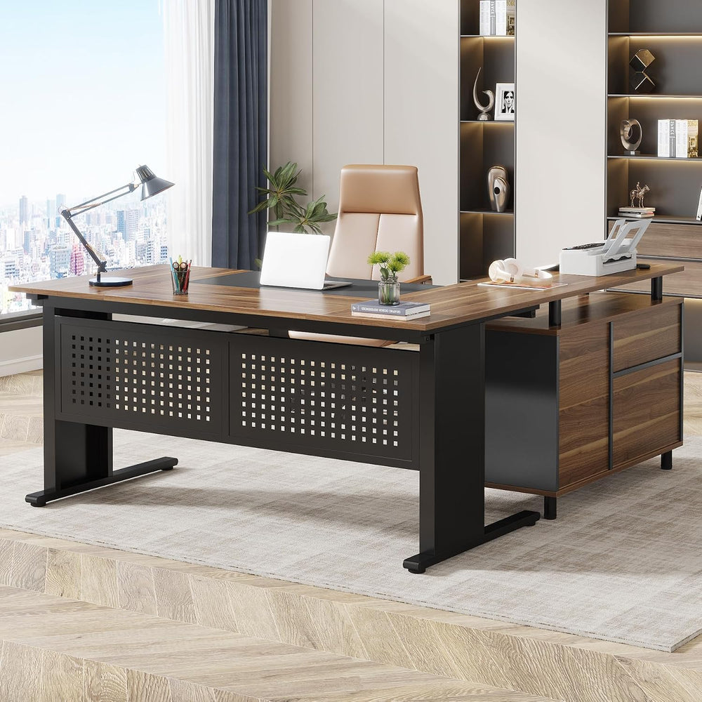 Tribesigns 63 Inch Executive Desk with Filing Cabinet, L Shaped Office Desk |...