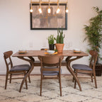 Christopher Knight Home Idalia Curved Leg Rectangular Dining Set, 5-Pcs Set, Natural Walnut / Dark Grey