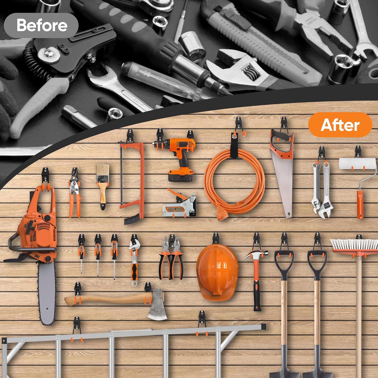 Nacial 16 Pack Garage Hooks Heavy Duty, Utility Steel Garage Storage Hook with 2 Extension Cord Storage Straps, Utility Garage Wall Mount Hooks for Hanging Bike, Ladder and Garden Tools, Orange