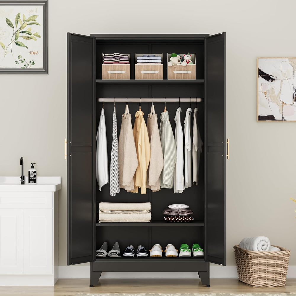 Metal Armoire Wardrobe Closet Storage Cabinet with Hanging Rod,71'' M...
