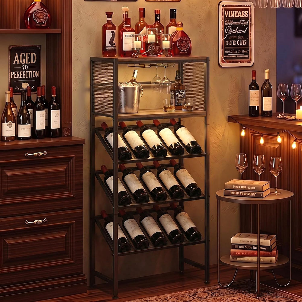 3-Tier Wine Rack Freestanding Floor with Glass & Storage Racks | Space-sa...