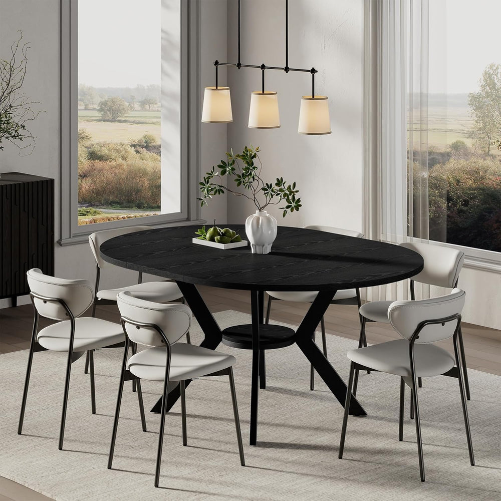 42"-58" Extendable Round Dining Table with Built-in Flip Leaf, Mode...