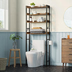 Rolanstar Over The Toilet Storage Rack, 3-Tier Bathroom Space Saver with Adjustable Shelves, Bathroom Organizer for Bathroom, Washroom, Rustic Brown