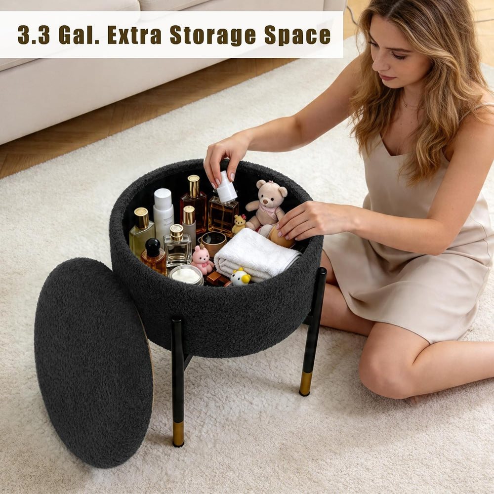 Round Ottoman with Storage,Soft Velvet Vanity Stool,Ottoman Coffee Table with...