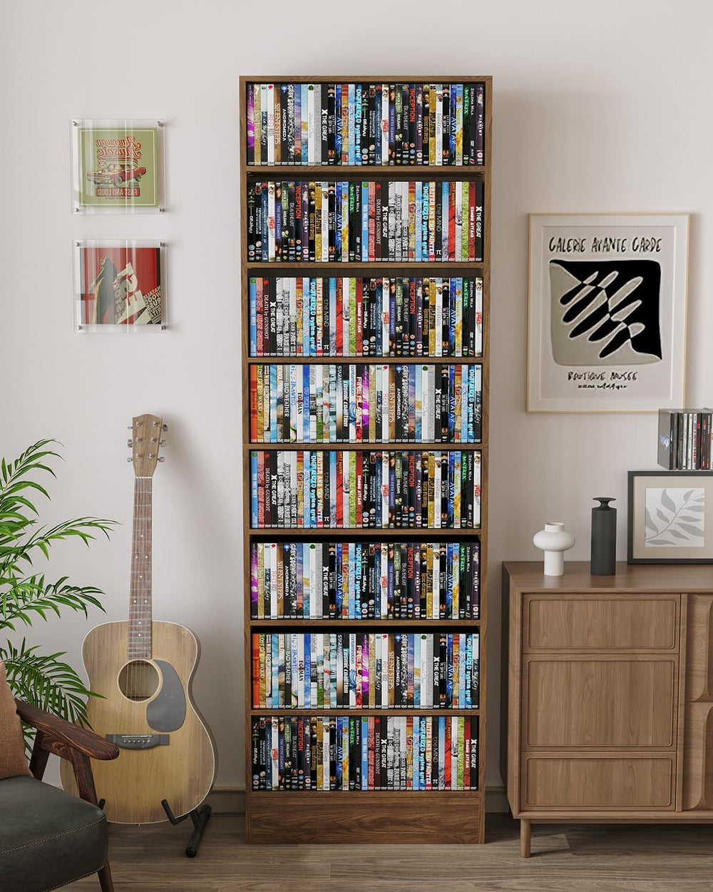 8 Tier DVD Storage Shelf with Adjustable Shelves fits Over Baseboard