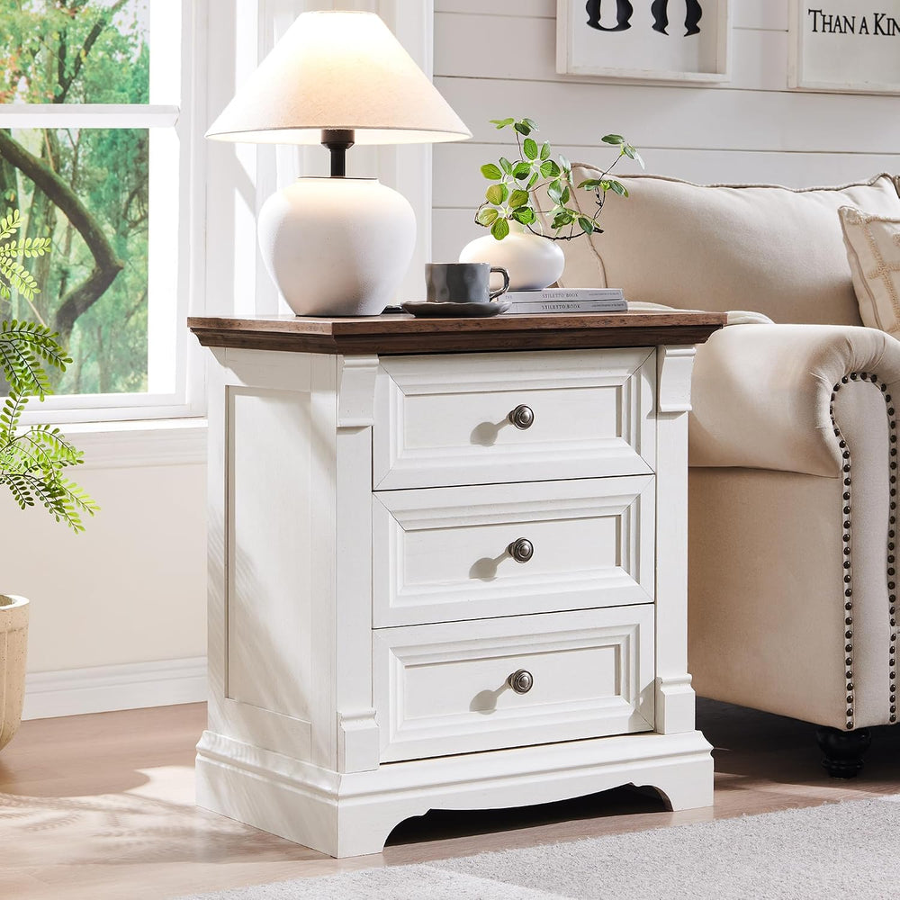 Farmhouse 26"H Nightstand Set of 2, 23.6"W End Table with Charging ...