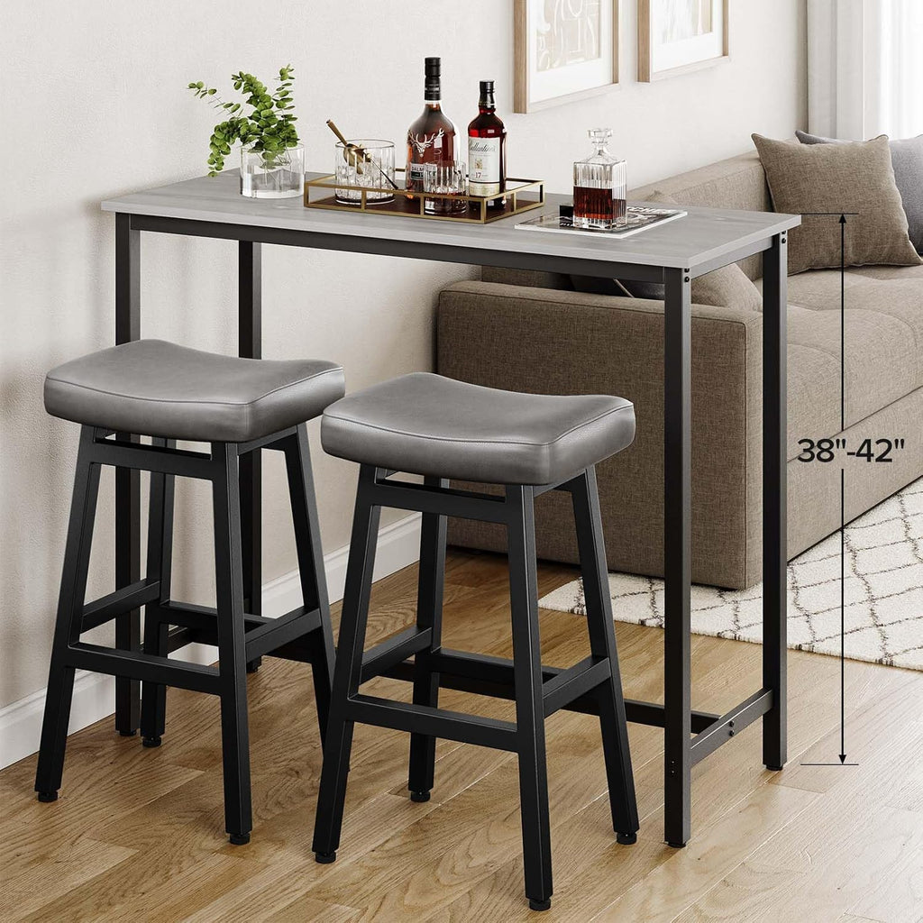 Raynesys 29 Inche Bonded Leather Counter Height Bar Stools Set of 2 Curved | Barstools with Curved Bonded Leather Seats & Heavy Duty Metal Legs for Kitchen Counter, Easy Assembly, Brown/Black