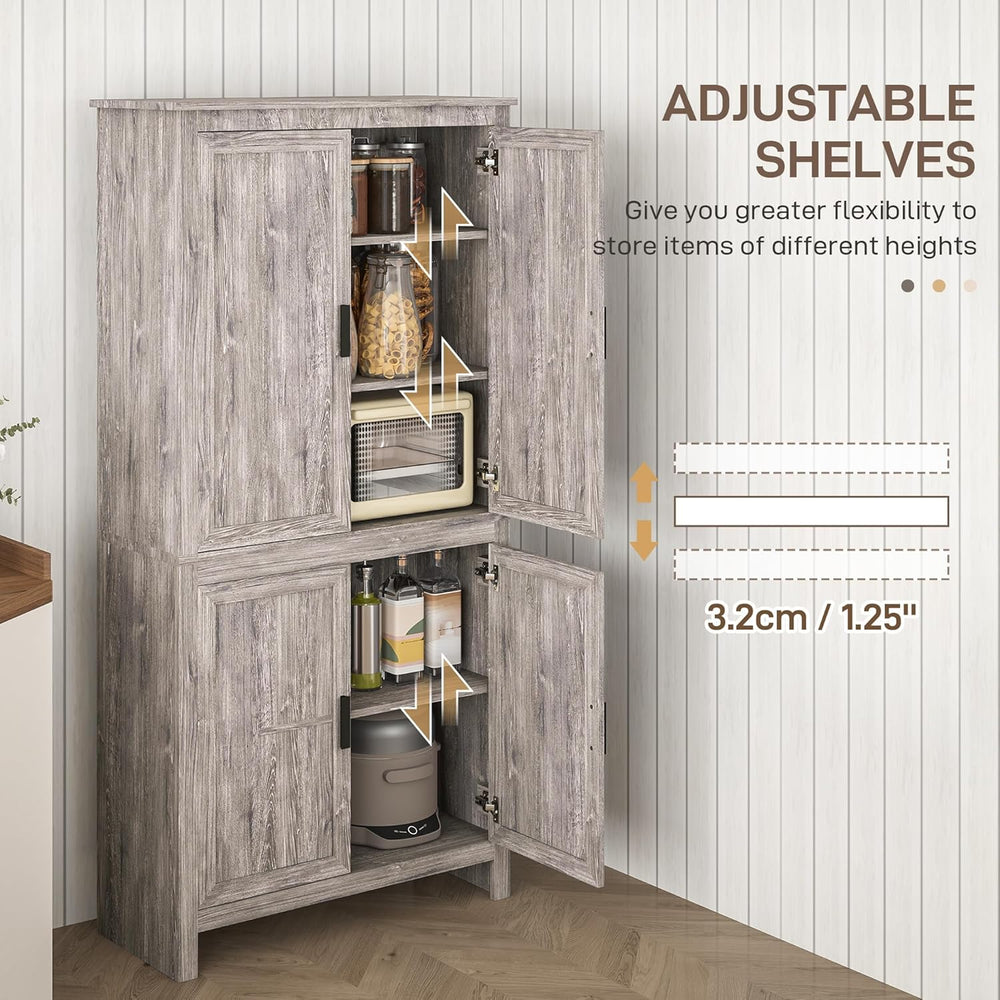 HOMCOM 64" Kitchen Pantry Cabinet, Freestanding Storage Cabinet with 4 D...