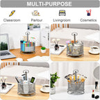 Marbrasse Mesh Desk Organizer, 360-Degree Rotating Multi-Functional Pen Holder, 4 Compartments Desktop Stationary Organizer, Home Office Art Supply Storage Box Caddy (silver)