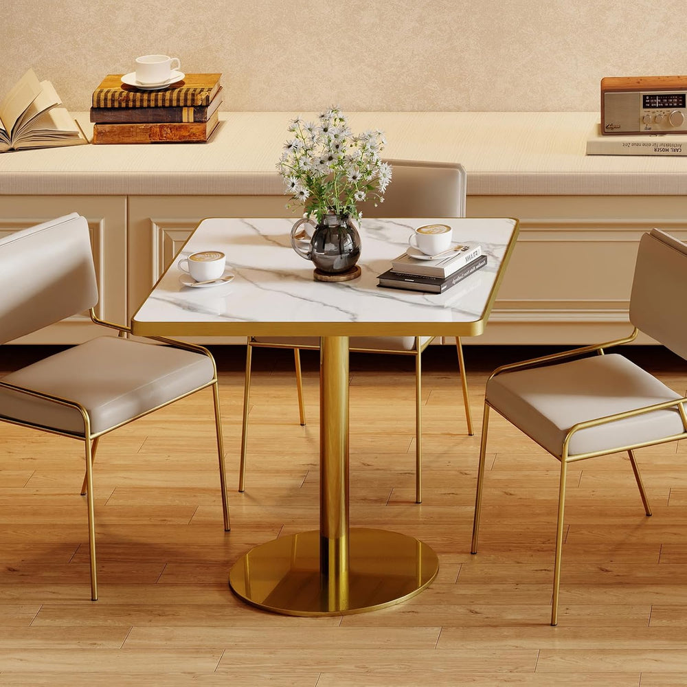 31.5'' Square Modern Dinning Table with Sintered Stone Tabletop, Gold...