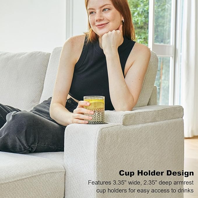 Belffin Small Corner Modular Sectional Couches for Living Room U Shaped Couch with Cup Holder White Couch