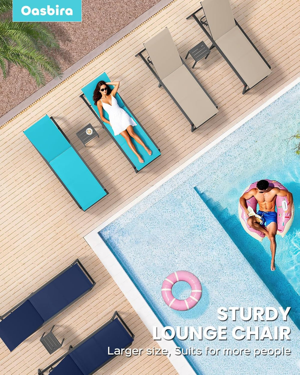 Aluminum Chaise Lounge Chair Outdoor, Foldable Patio Pool Lounge Chairs 5-Pos...