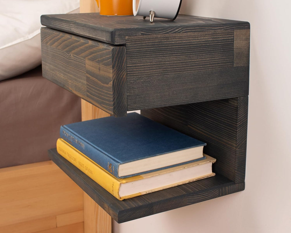 Floating Nightstand Side Accent or End Table with Storage Drawer, Wood Bedsid...