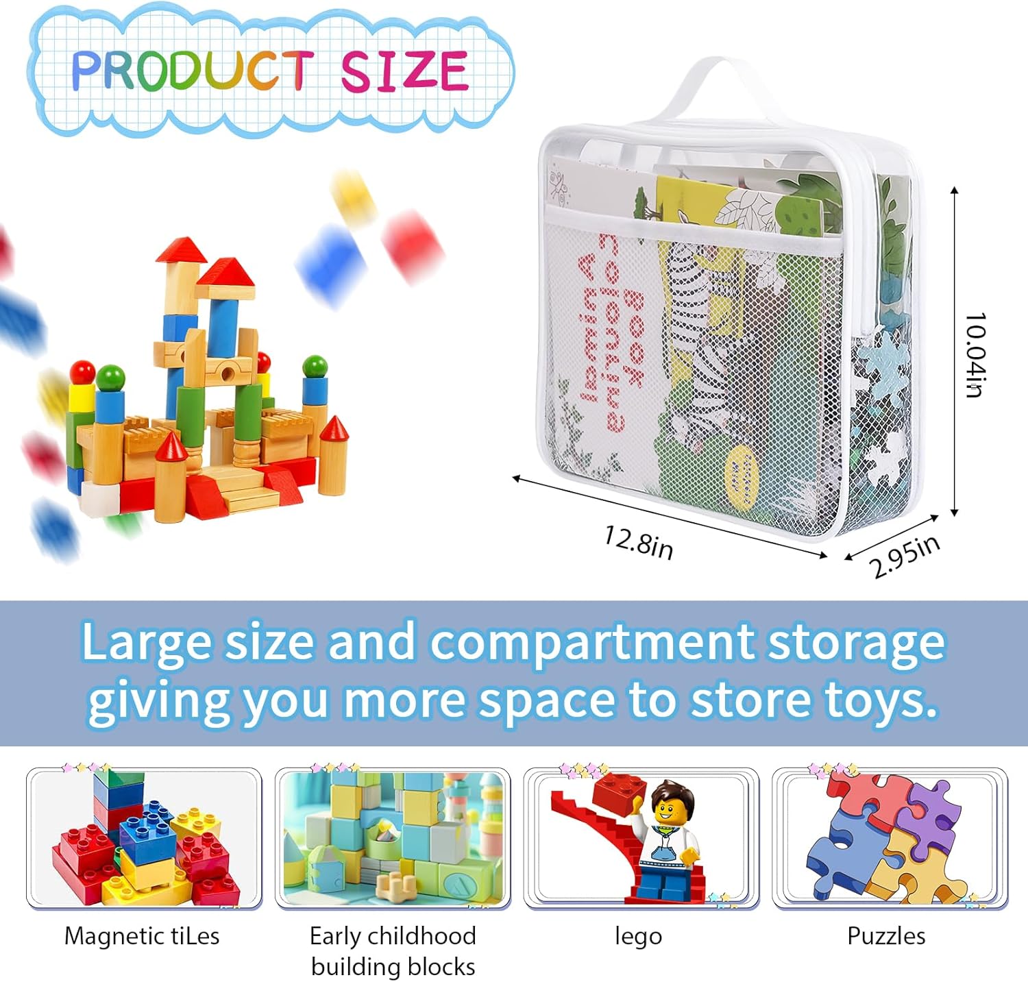 Large Kids Toy Storage Bag - Durable Waterproof Foldable Organizer, Portable Playroom Cleanup Solution for Toys, Books, Art Supplies (Eco-Friendly Material, White