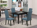 East West Furniture NOCE5-BLK-21 5 Piece Kitchen Table Set for 4 Includes a Rectangle Dining Table with Butterfly Leaf and 4 Mineral Blue Linen Fabric Parsons Chairs, 32x54 Inch, Black