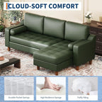 GarveeHome 88.9" L-Shape Sofa&Couch with Convertible Chaise, Sectional Sofa with Deep Seat, Modern Mid-Century Sofa for Living Room, 3 Seat Comfy Leather Couch, Green