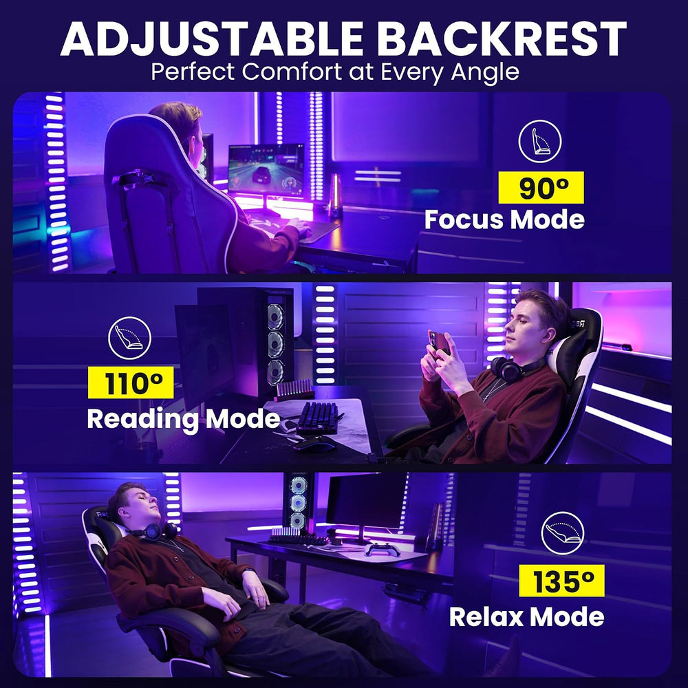 Gaming Chair for Adults Gamer Game Ergonomic PC Chair, 7-Point Support | Pock...
