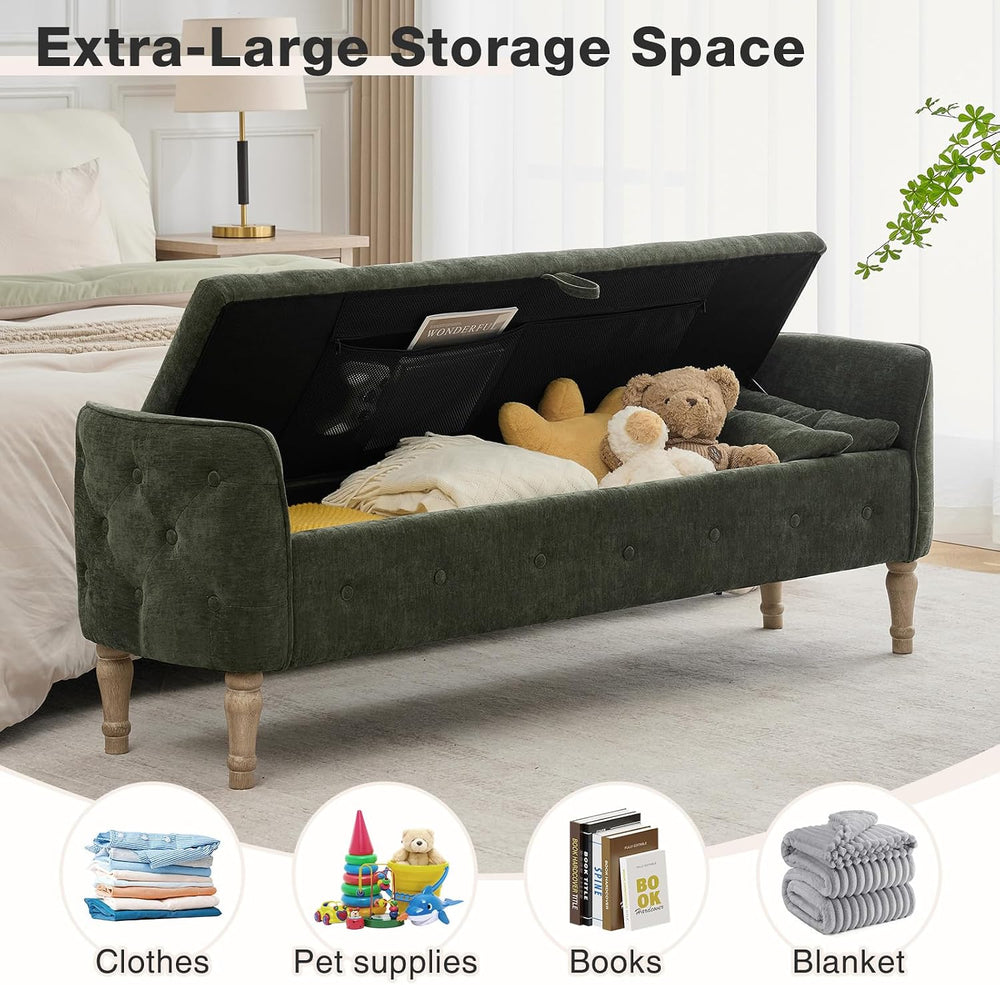 67"End of Bed Storage Bench King Size,Upholstered Bedroom Bench,Green | ...