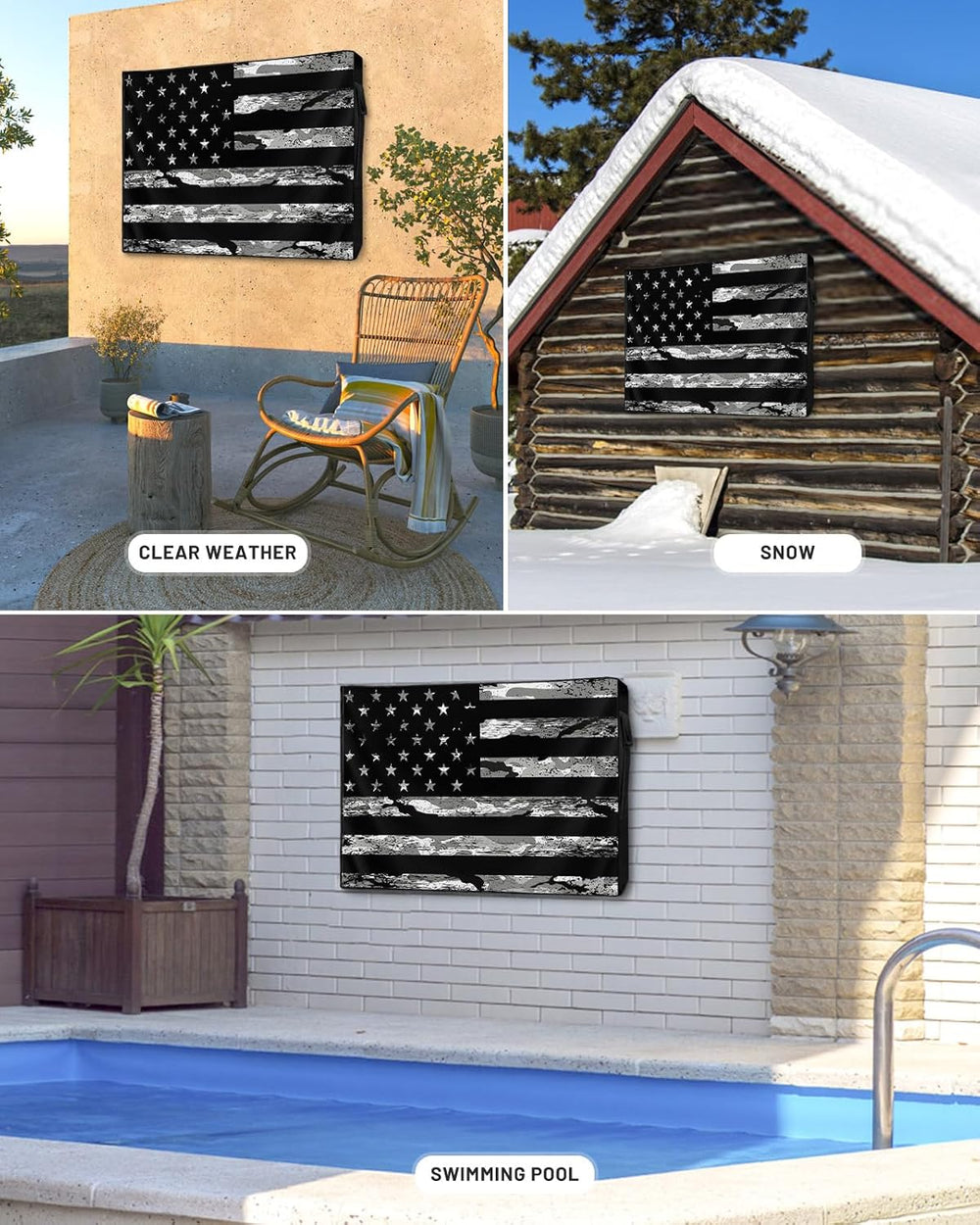 American Flag Outdoor TV Cover 48 to 50 Inch Weatherproof, Camouflage Black S...