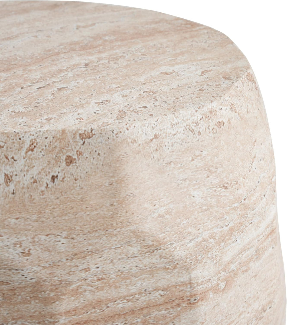 Lightweight Concrete Side Table with Travertine Finish - 15.25" Indoor O...