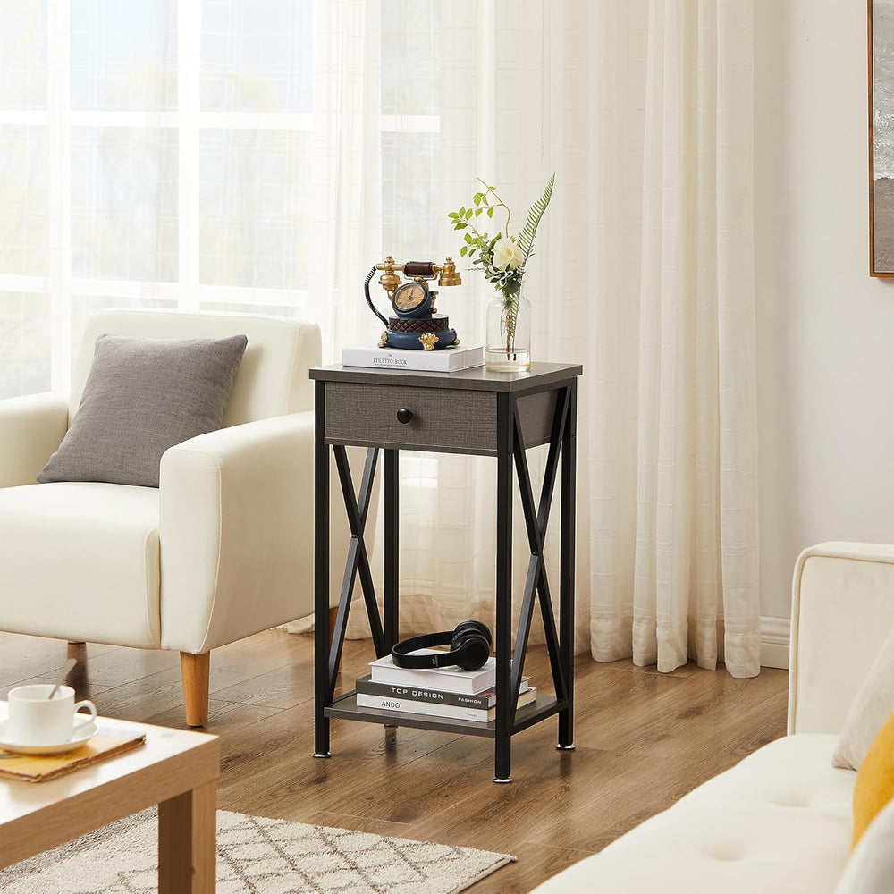 VECELO Tall Nightstand,27.6 inch Wooden End Table with Metal X-Frame,Side Tab...