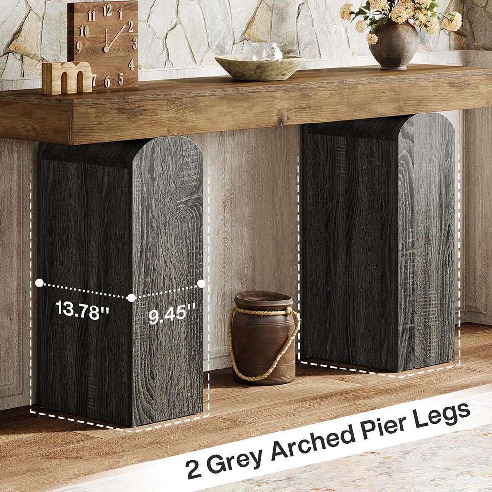 Tribesigns 63" Long Entryway Table, Farmhouse Console Table with 2 Arche...