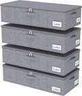 Yawinhe Underbed Bags, Storage Containers Bags with Lid, Foldable Blanket Bins, with Sturdy Zipper und Label Holders, for Clothing, 23.6''Lx11.8''Wx6''H, 4 Pack, Grey
