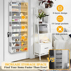 2 Pack Over The Door Organizer 5 Tiers, Extra Large Behind Door Storage of 10 Compartments, 80 lbs Weight Capacity Over Door Organizer, Door Hanging Organizer for Closet, Diaper Organizer, Light Gray