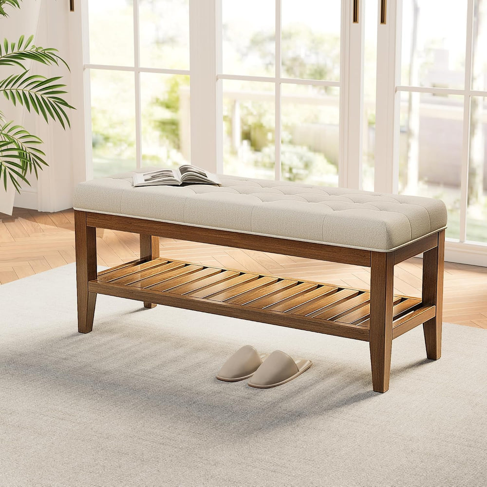 REONEY 43" End of Bed Bench, Upholstered Bedroom Storage Ottoman Bench, ...