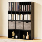 IOTXY DIY Modular Cube Bookcase - CubeXY Customizable Stackable Expandable Combination Set, 23-Cube Open Bookshelf for Books, Fabric Storage Bin, and Vinyl Record Organizer, Black
