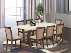 East West Furniture V727MZ716-9 9 Piece Kitchen Table & Chairs Set Includes a Rectangle Dining Room Table with V-Legs and 8 Dark Khaki Linen Fabric Parson Chairs, 40x72 Inch, Multi-Color