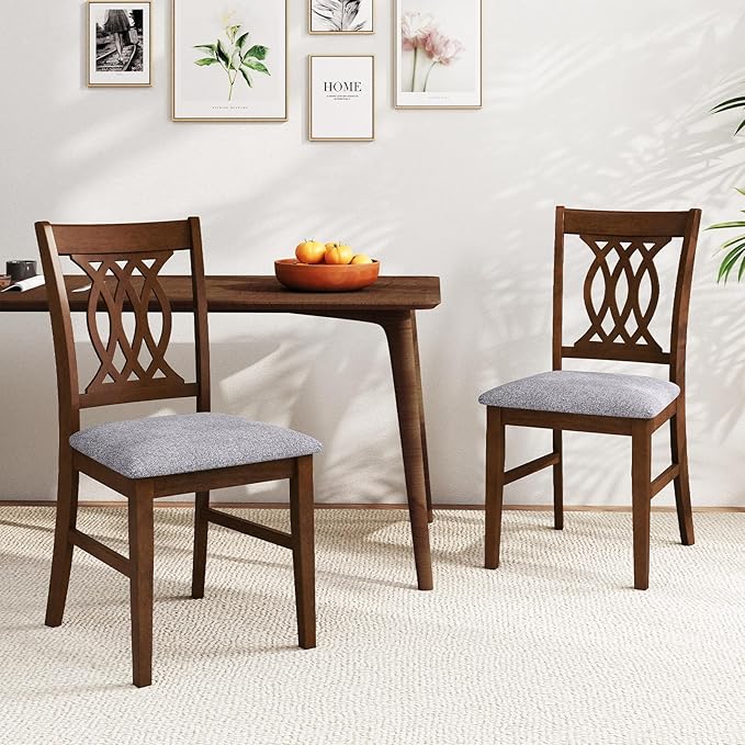 GOFLAME Wooden Dining Chairs Set of 4, Fabric Upholstered Kitchen Chairs with Padded Seat and Rubber Wood Frame, Farmhouse Armless Side Chairs for Dining Room, Living Room, Restaurant