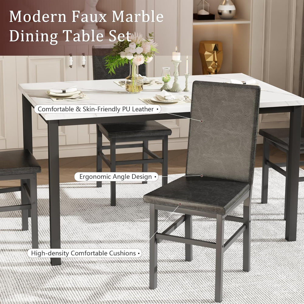 Dining Table Set for 4, 5-Piece Faux Marble Dining Set,4 Upholstered PU Chair...