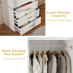 Armoire Wardrobe Closet with Drawers: 75" White Large Wardrobe Closet with Doors, Tall Clothes Cabinets for Bedroom, Wood Clothes Armoire with Hanging Rod