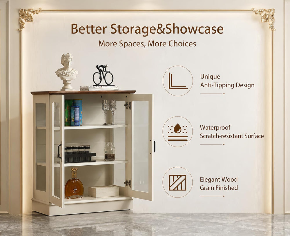 FOREST GRAVITY 31.5'' Small Display Buffet Cabinet with Glass Doors f...