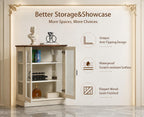 FOREST GRAVITY 31.5'' Small Display Buffet Cabinet with Glass Doors for Great Showcase,Small Coffee bar Cabinet with one Adjustable Shelf and one Fixed Shelf,Modern Sideboard Buffet for Kitchen,White