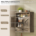 Bathroom Wall Cabinet, Wall Mounted Medicine Cabinet with Drawer, Barn Door & Adjustable Shelf, 24.4"H x 23.6"W x 9"D Grey Over Toilet Farmhouse Storage Cabinet for Kitchen, Laundry, Entryway