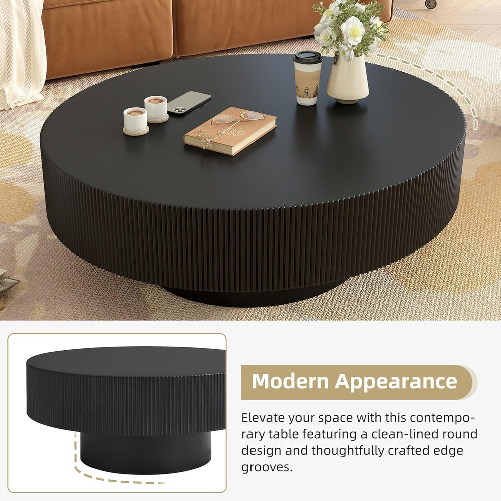 31.5“ Round Fluted Coffee Table, Modern Wood Circle Center Table, Accent Tea ...