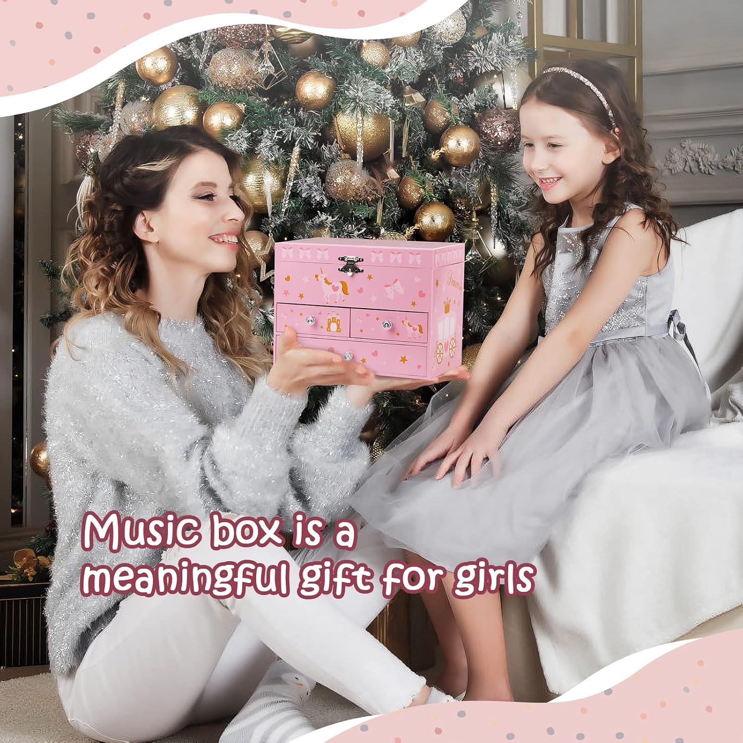 Musical Jewelry Box for Girls 8.07 x 5.12 x 6.14 with 3 Pullout Drawers Spinning Ballerina & Unicorn Jewelry Set, Music Boxes for Birthday Valentine Christmas Gift Waltz of Flowers Tune