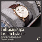 QWATCHBANDS Napa Leather Watch Rolls for Men - Hexagon Triple Watch Roll Travel Case for 3 Watches - Storage Organizer Genuine Leather with Velvet Interior Display (Brown/Gray)