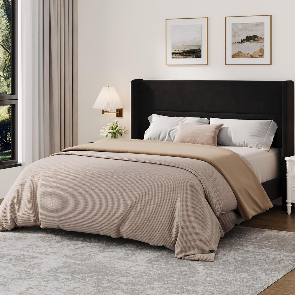 GarveeHome Queen Bed Frame with Wingback Headboard, Velvet Upholstered