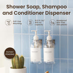MaisoNovo Shampoo and Conditioner Dispenser - Shower Soap Dispenser Wall Mounted - 16.9 fl oz Set of 2 Clear Plastic Bottles White Pump - Shampoo Dispenser, Shower Dispenser 2 Chamber No Drill