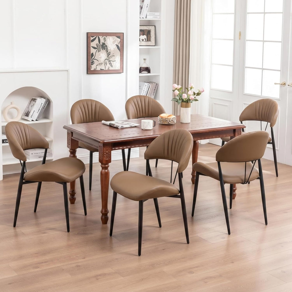 PU Leather Dining Chairs Set of 6, Mid Century Modern Dining Chairs with Stit...